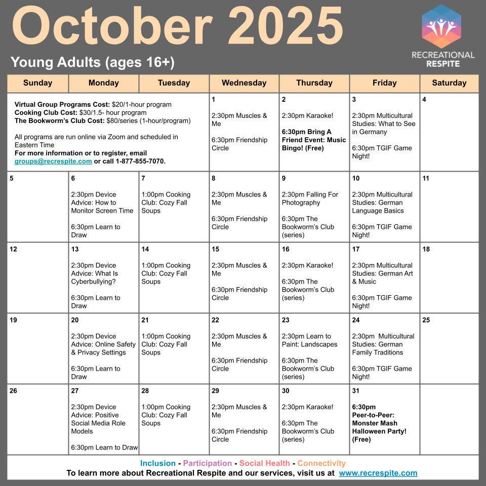 October 2025 - Virtual Groups for Young Adults